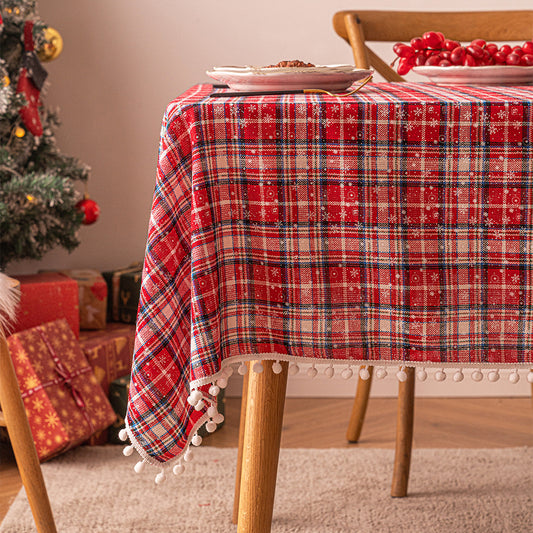 Christmas Snowflake Plaid Tablecloth Print Decoration Atmosphere