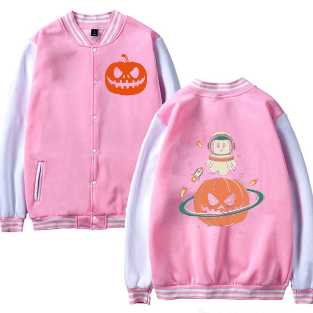 Men Woman Jacket Pumpkin Planet Halloween Print Casual Loose