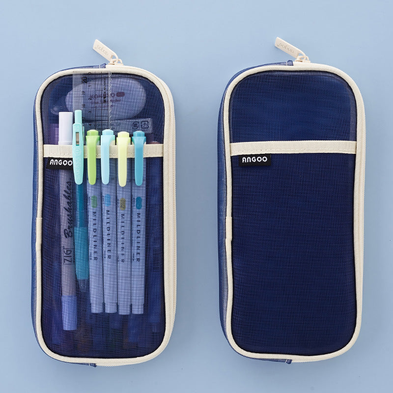 Mesh Pen Case Transparent Solid Color Stationery Storage Bag