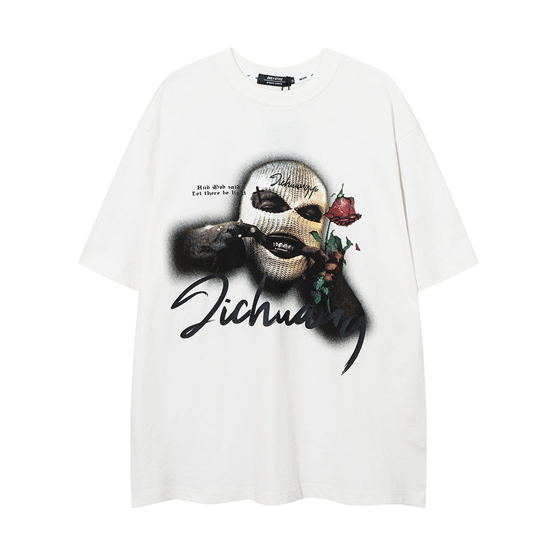 Retro T-shirt Male Masked Robber Portrait Print