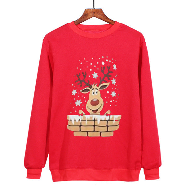 Christmas Antlers Cute Print Crew Neck Sweater