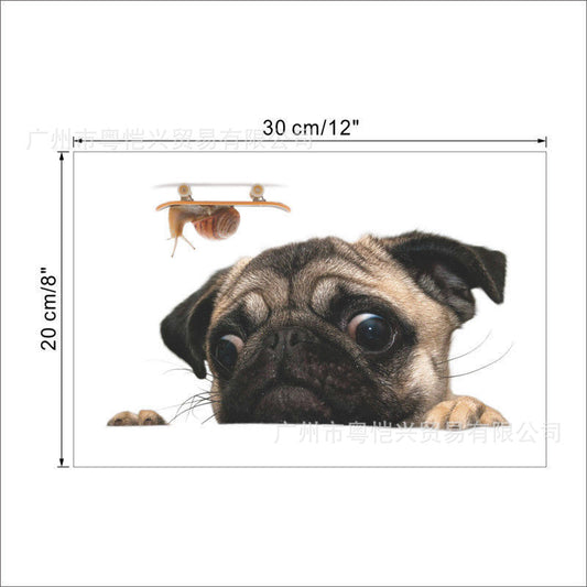 S-53 Pug Watch Snail 3D Car Window Automobile Sticker Cartoon Pet Notebook