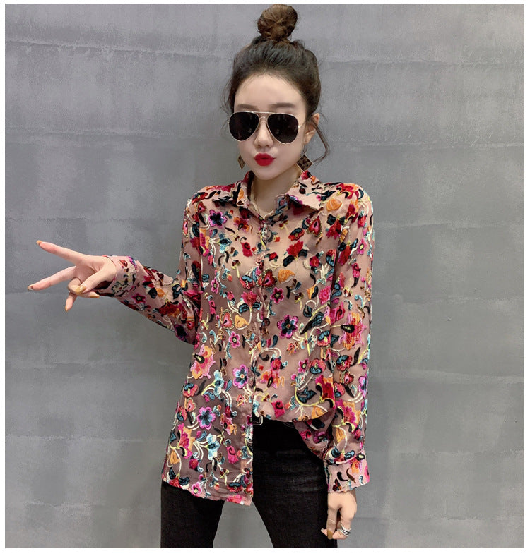 New Product Floral Net Yarn Shirt Fan