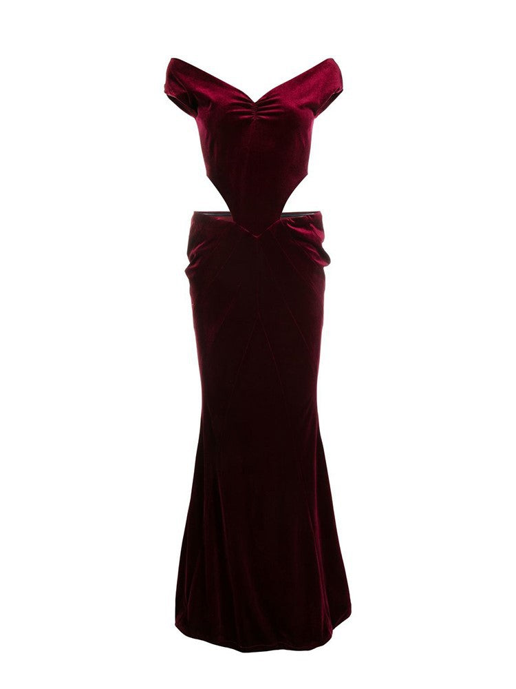 One-line Shoulder Sexy Waist-less Velvet Dress