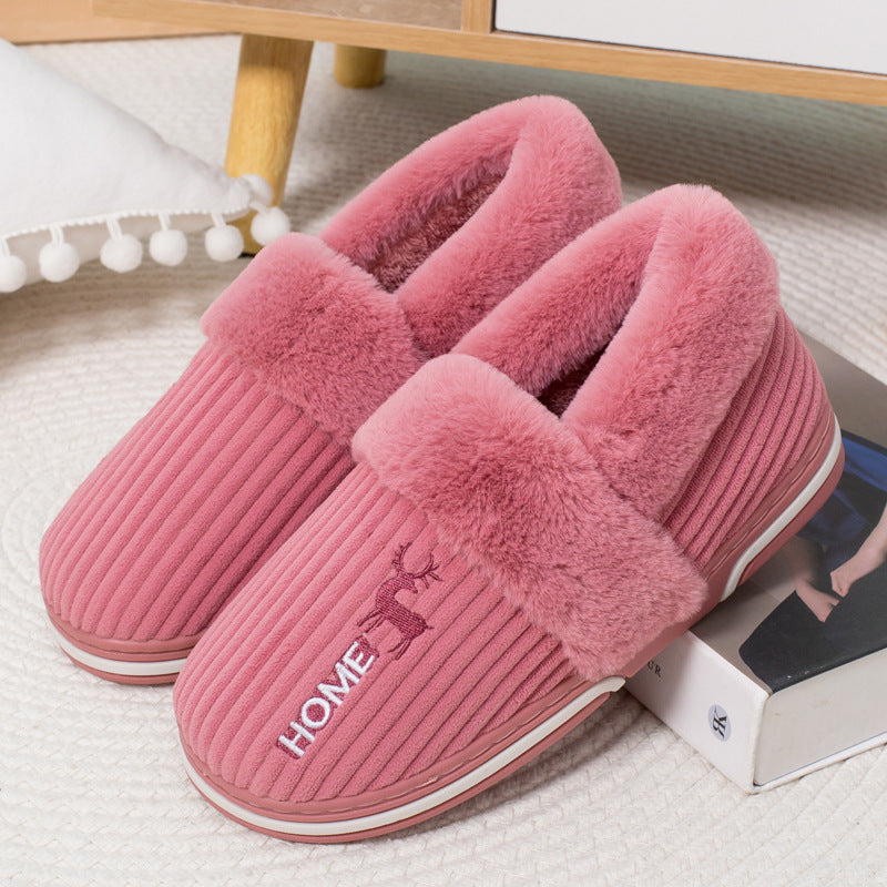 Winter Warm Shoes Women Men Couples Deer Embroidery Home Slippers Bedroom Indoor Shoes