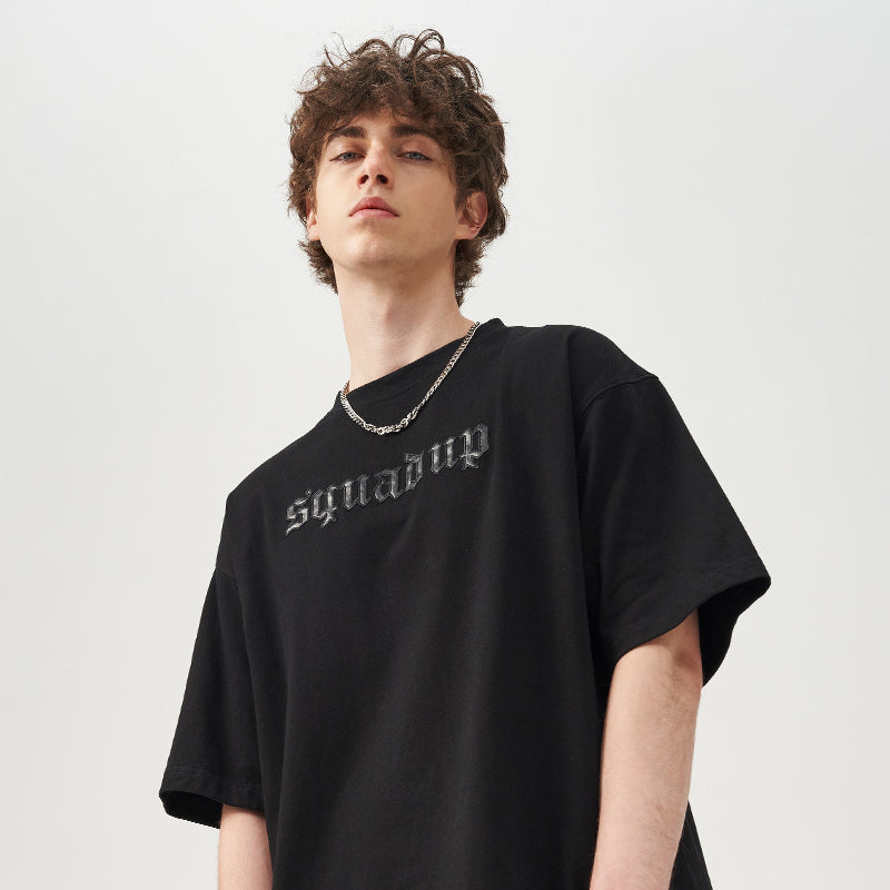 Men's Wide Patch Leather Stitching Short-sleeved T-shirt