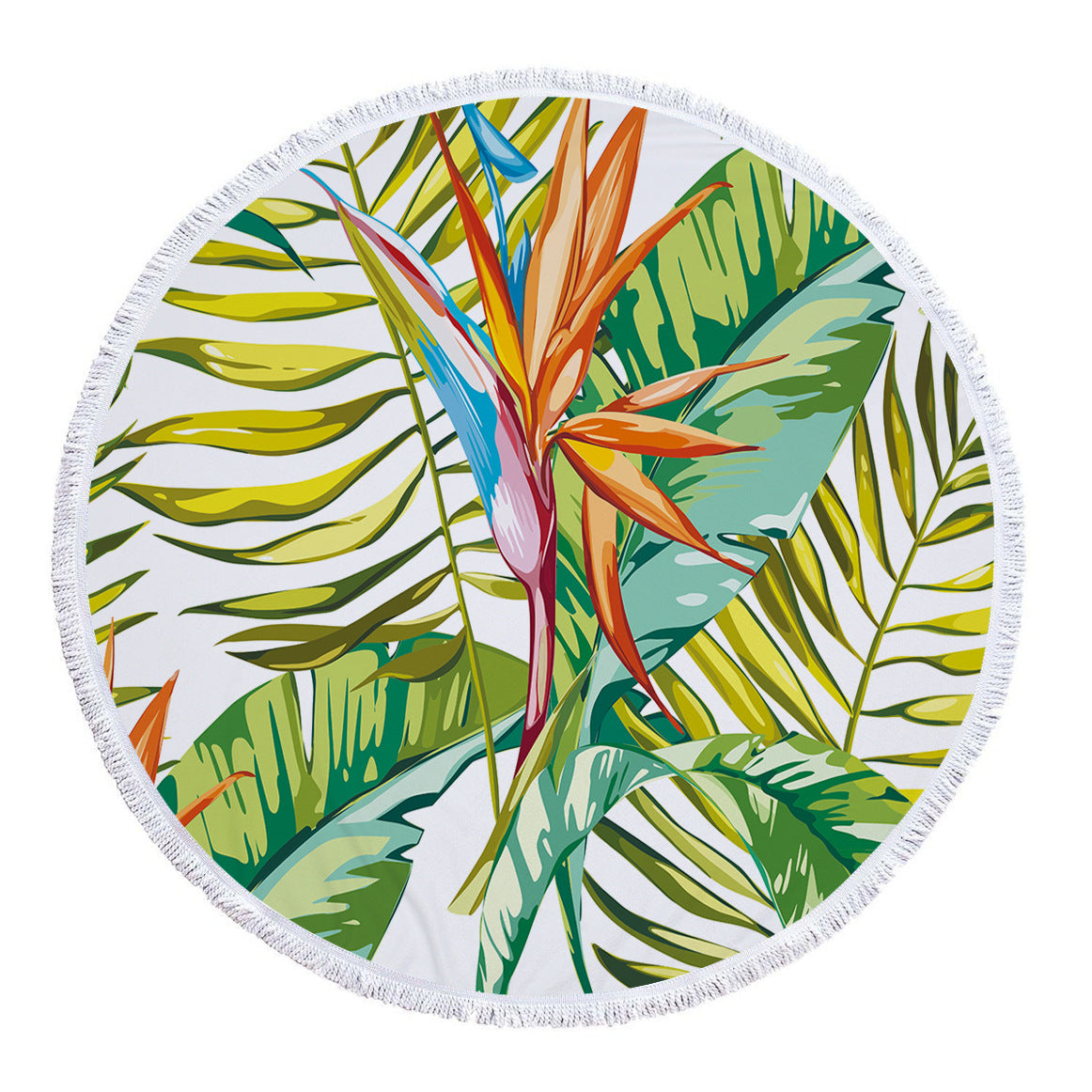 Microfiber Print Tropical Leaves Round Beach Towel