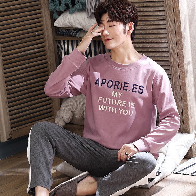 Casual Knitted Long-sleeved Round Neck Pajama Set