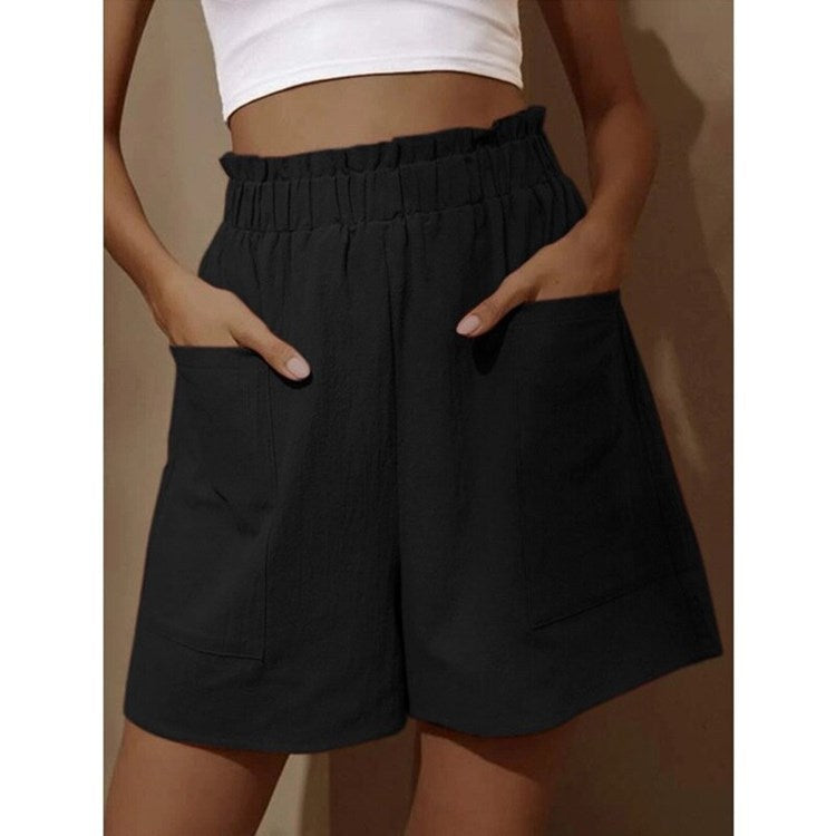 Wide-leg Casual Shorts With Pockets High Waist Elastic Pants Women