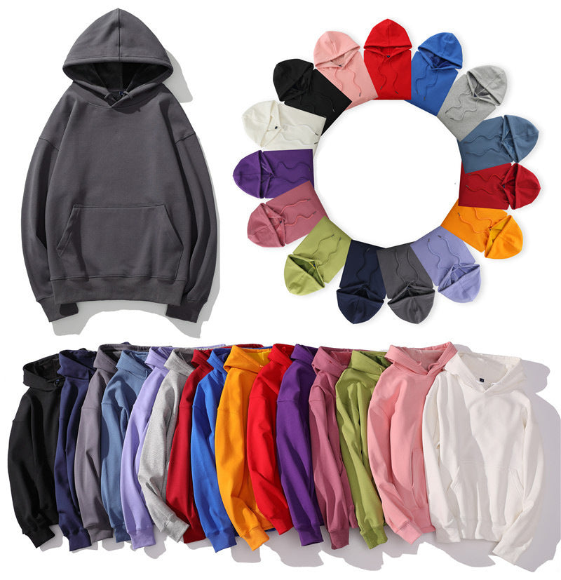 Men's Loose Solid Color Plus Size Fleece Hooded Sweater