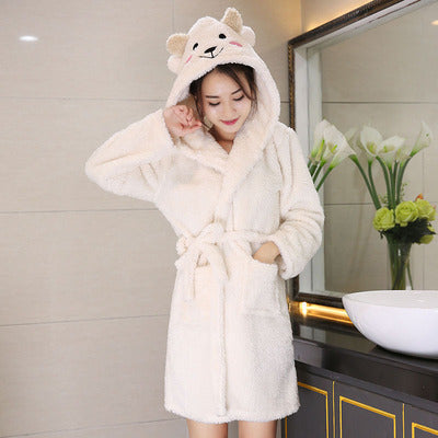 Women's Winter Thickened And Lengthened Flannel Bathrobe