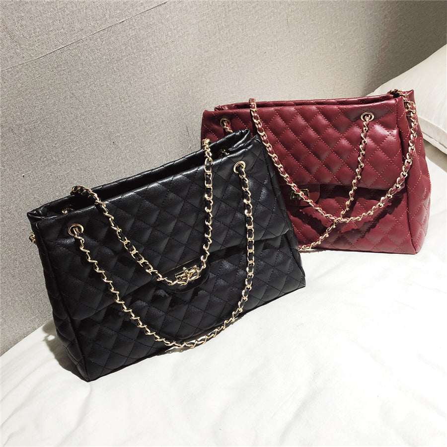 Autumn And Winter New Large-capacity Handbags Korean Version Fashion Rhombus Bag Trend All-match One-shoulder Messenger Bag Large Bag Women