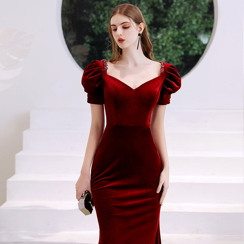 Wine Red Fishtail Evening Dress Woman