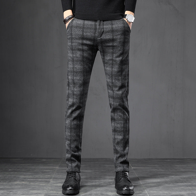 Autumn Plaid Pants Slim Straight Loose Men's Casual Pants Trousers Small Feet