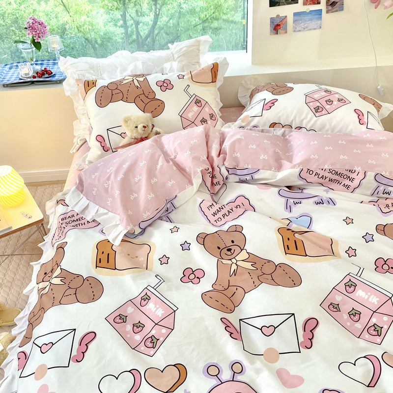 Small Floral Cotton Four-piece Bed Princess Style