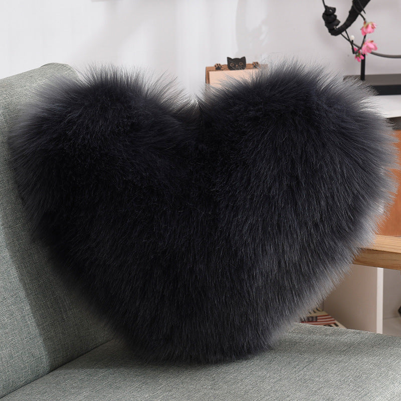 Throw Pillows Heart Shape Long Plush Fluffy Shaggy Cushion Cover