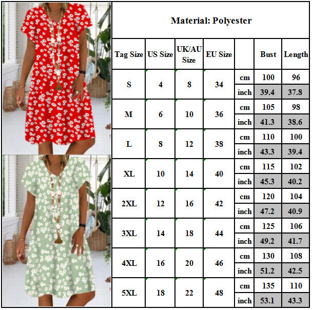 Short Sleeve Positioning Print V-neck Dress