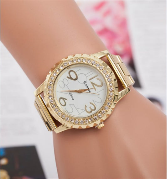 Wish Explosive Fashion Ladies Alloy Diamond Watch Gear Steel Belt Quartz Watch Men's Watch Factory Direct Supply