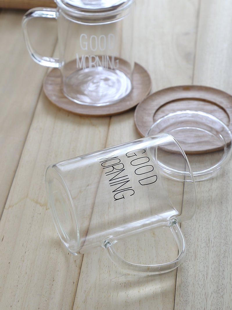 Transparent Fruit Tea Flat Bottom Glass Cup With Lid Simple