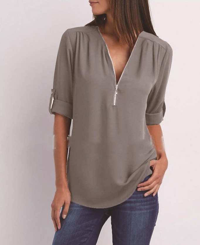 Large Size Long Sleeve Loose V-neck Shirt