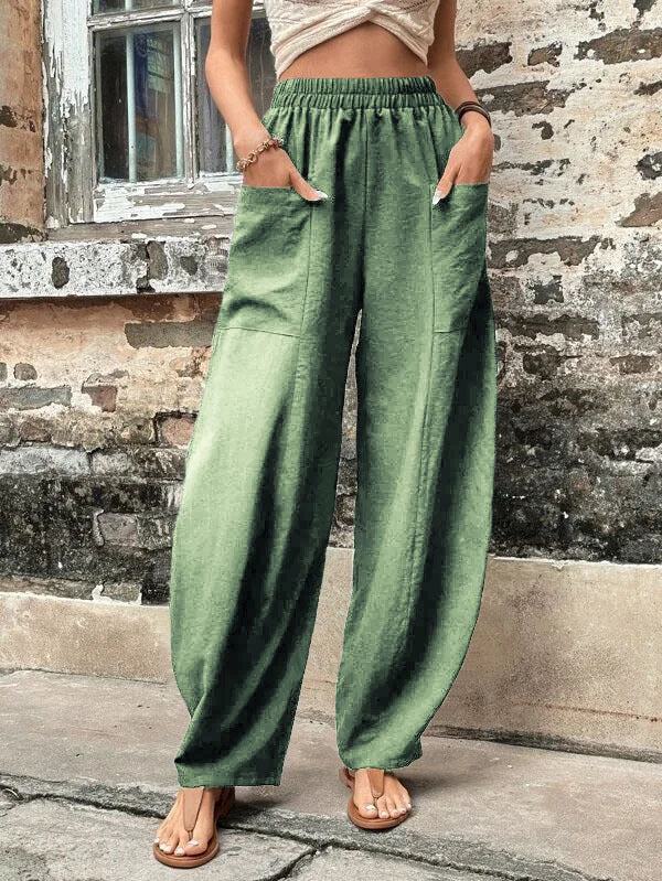 Women's Harem Pants With Pockets High Waisted Casual Beach Pants Loose Trousers