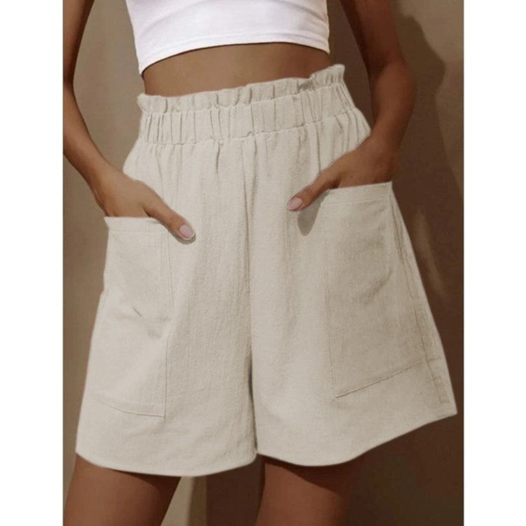 Wide-leg Casual Shorts With Pockets High Waist Elastic Pants Women