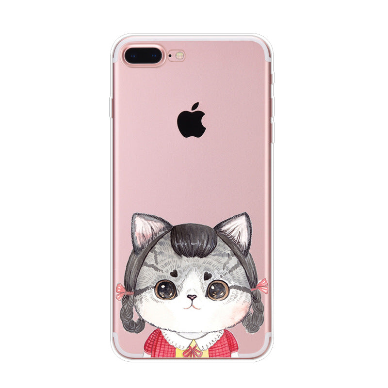 Iphone Xs Naughty Cute Cat Phone Case For Apple 6 7plus Phone Case Transparent Tpu Soft Shell