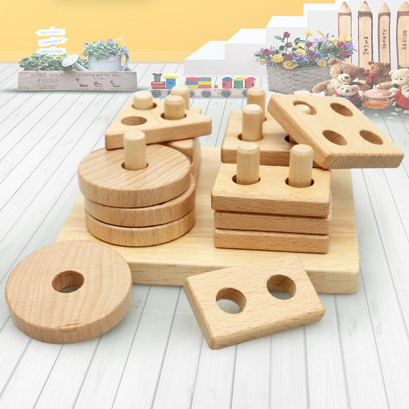 Children's Four-post Shape Matching Set Of Column Building Blocks Toy