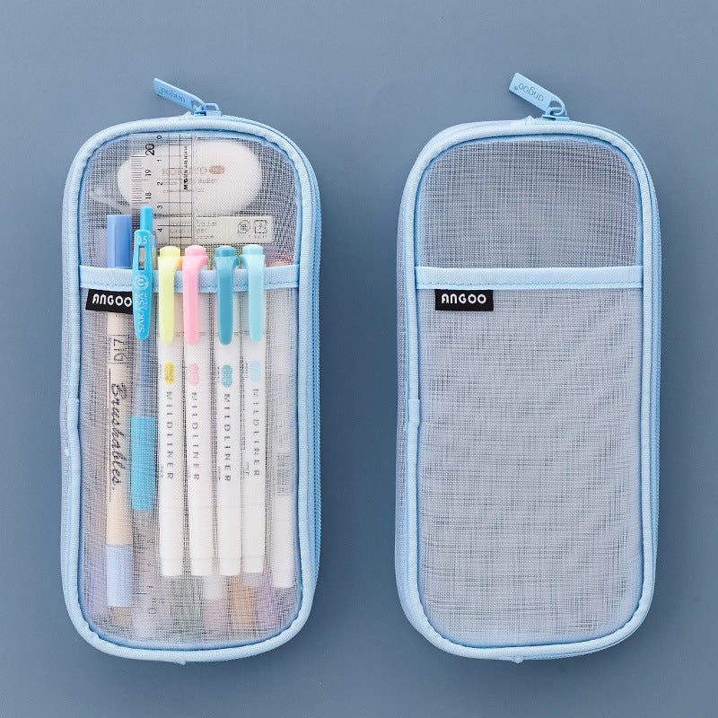 Mesh Pen Case Transparent Solid Color Stationery Storage Bag