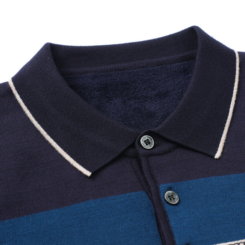 Middle-aged Lapel Long-sleeve T-shirt With Fleece And Thickness