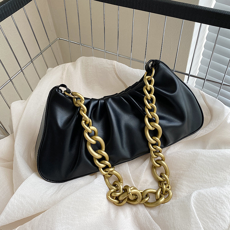 Thick Chain Small PU Leather Armpit Shoulder Bags For Women 2022 Summer Desinger Brand Luxury Handbag Folds Crossbody Bag