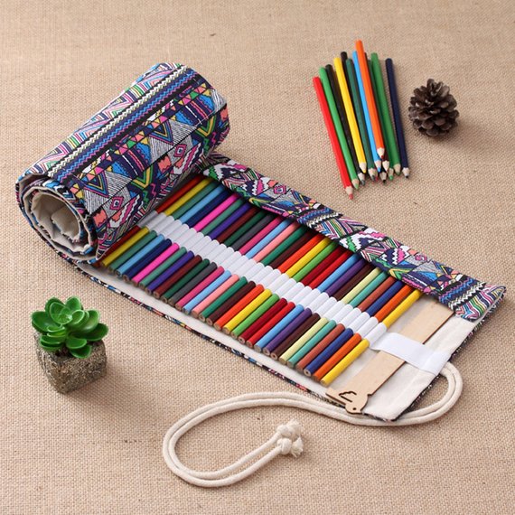 Canvas Pencil Wrap Roll Up Pencil Case Pen Holder Bag Storage Pouch Print with Custom Design