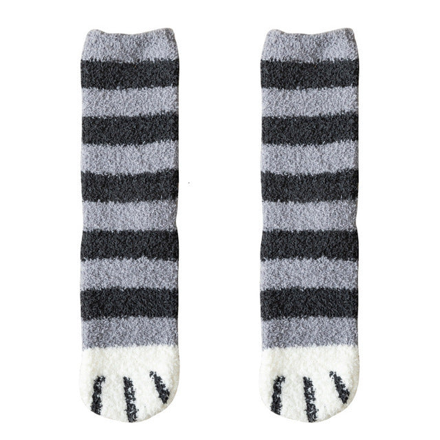 Women's Coral Fleece Cat Paw Pattern Kawaii Thick Warm Socks