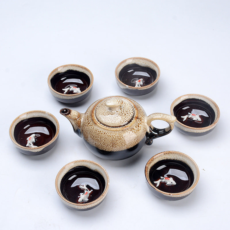 Household Plus Fish Kiln Into Teacup Set