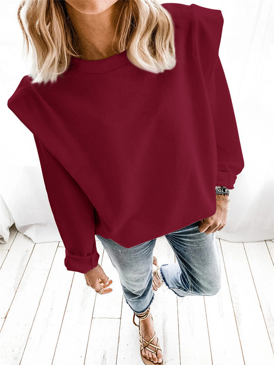 Women's Autumn And Winter Long Sleeve Padded Shoulder Casual Loose Sweatshirt