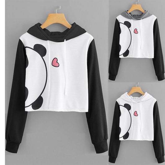 Sweet Panda Print Color Insertion Long Sleeve