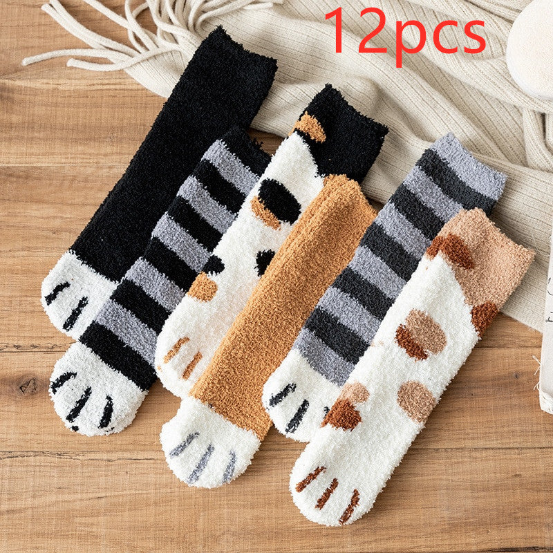 Women's Coral Fleece Cat Paw Pattern Kawaii Thick Warm Socks