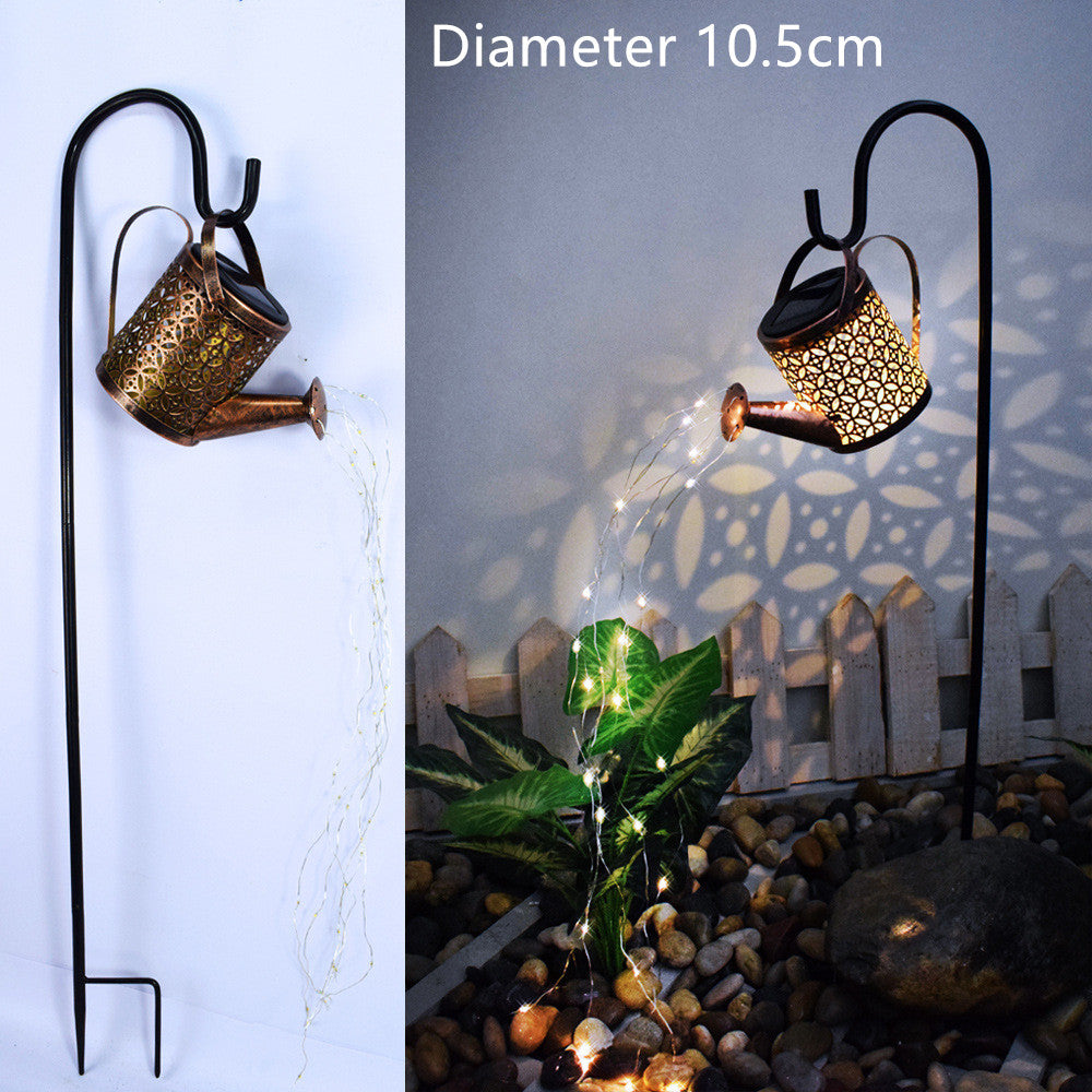 Outdoor Solar Watering Can Ornament Lamp Garden Art Light Decoration Hollow-out Iron Shower LED Lights