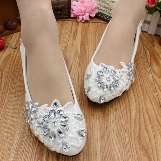 Large Size Low-heeled Women&#039;s Shoes Bride Wedding Dress Shoes Flat Bottom Soft Surface