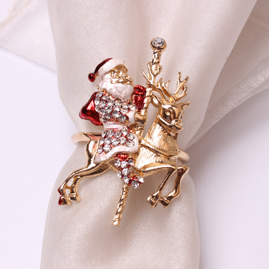 Elk Flower Christmas Tree Napkin Rings Bells