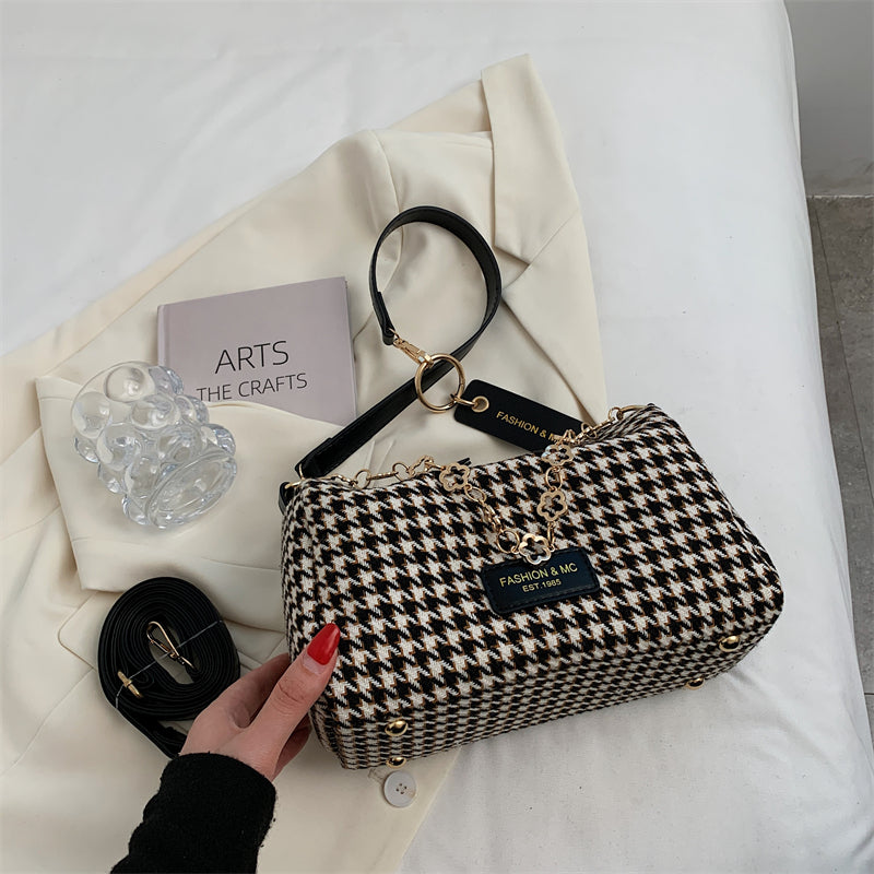 Small Chain Houndstooth Shoulder Crossbody Bags Woolen Cloth Luxury Designer Women 2022 Hit Winter Handbags And Purse Branded