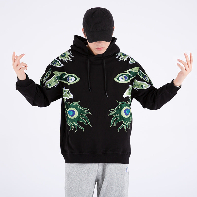 Men's Peacock Embroidered Hooded Sweater Jacket