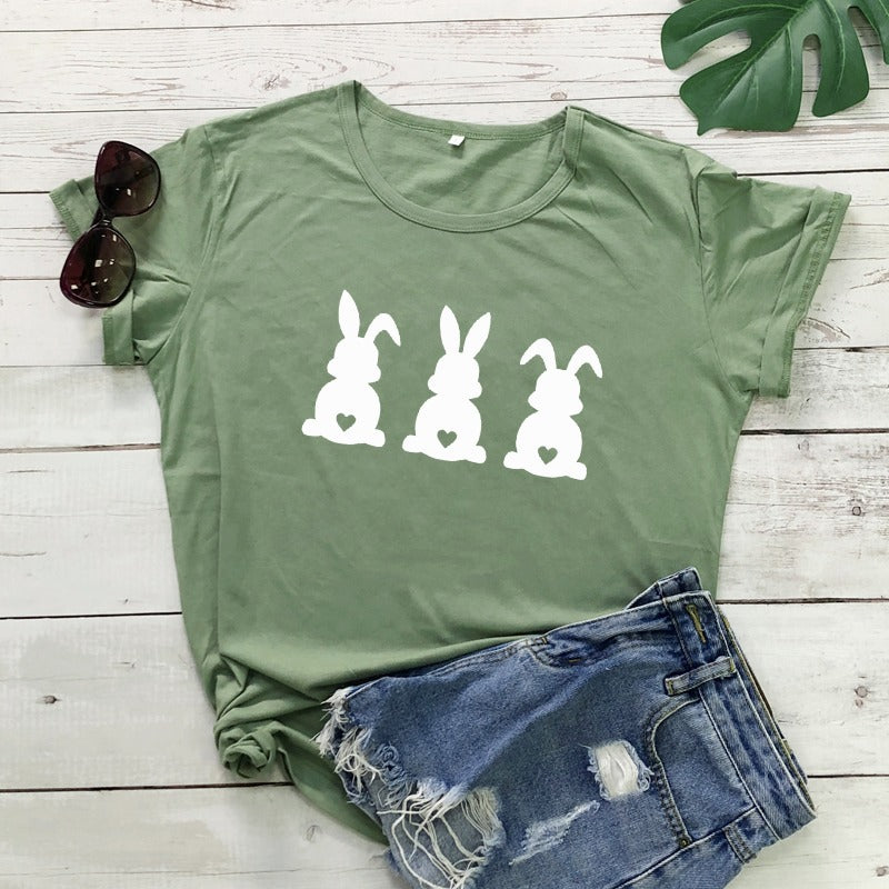 Women's Fashion Easter Rabbit Printed Short-sleeved T-shirt