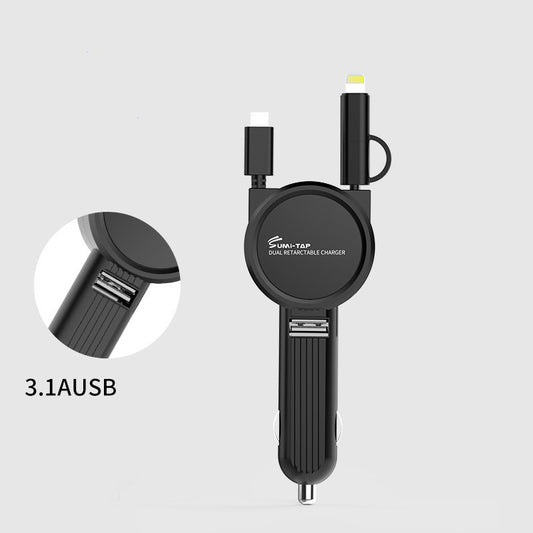 Compatible with Apple , Three-in-one Car Charger Data Cable Cigarette Lighter