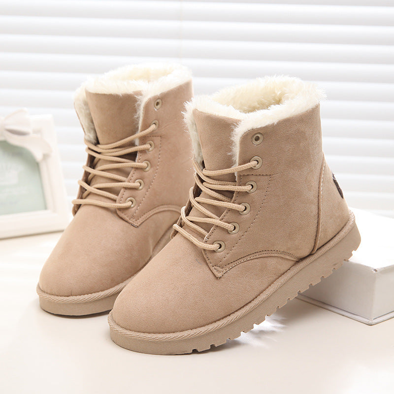 Winter Snow Boots Lace Up Platform Shoes Women Plush Suede Ankle Boots