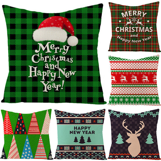 Green Series 2022 Linen Christmas Pillow Cover