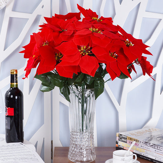 Simulation Poinsettia 7-Heads Decorative Christmas Flowers