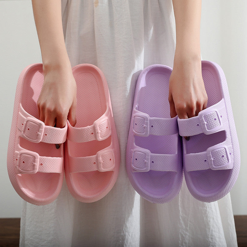 Buckle Slippers Women Outdoor Indoor Thick-soled Eva Bathroom Shoes