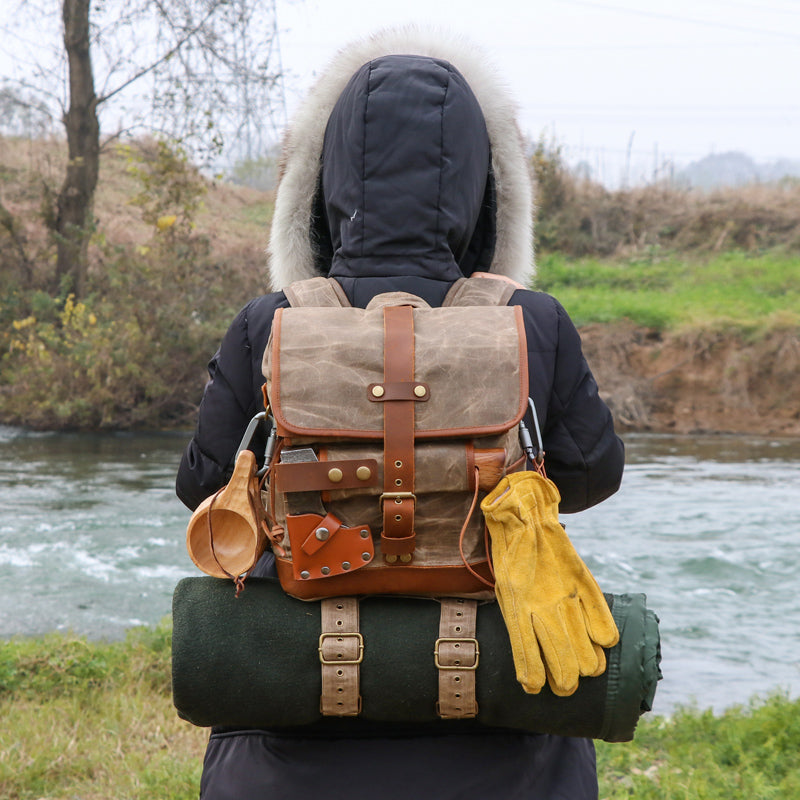 Outdoor Camping 20L Retro Waterproof Oil Wax Canvas Backpack