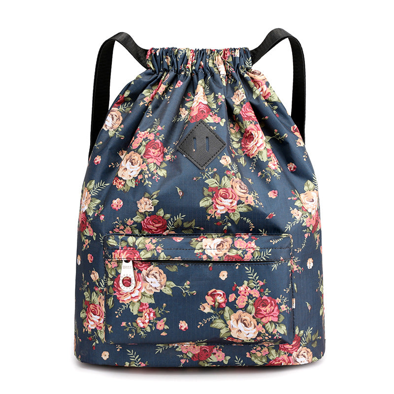 Travel Drawstring Ladies Print Backpack Large Capacity Oxford Cloth